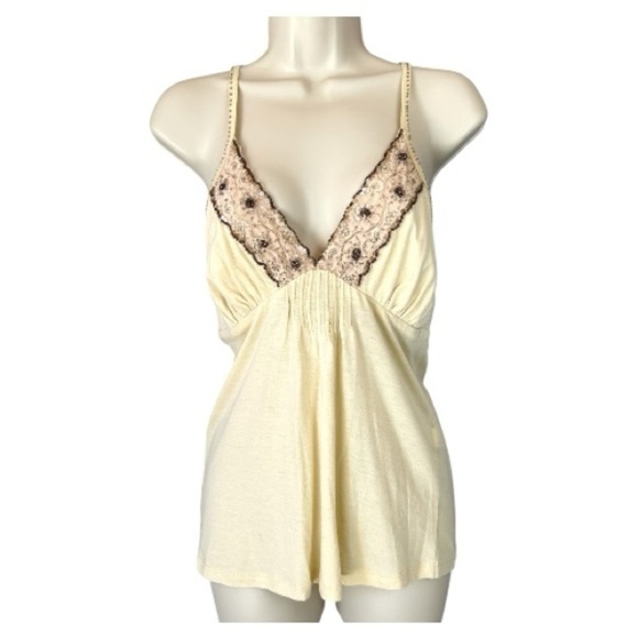 Xhilaration Other - NWT Y2K Womens LG Babydoll Camisole Top Cream Lace Beaded Romantic Boho Strappy